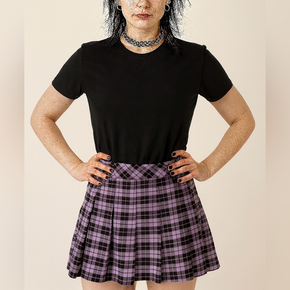 Divided Purple and Black Plaid A-Line Skirt